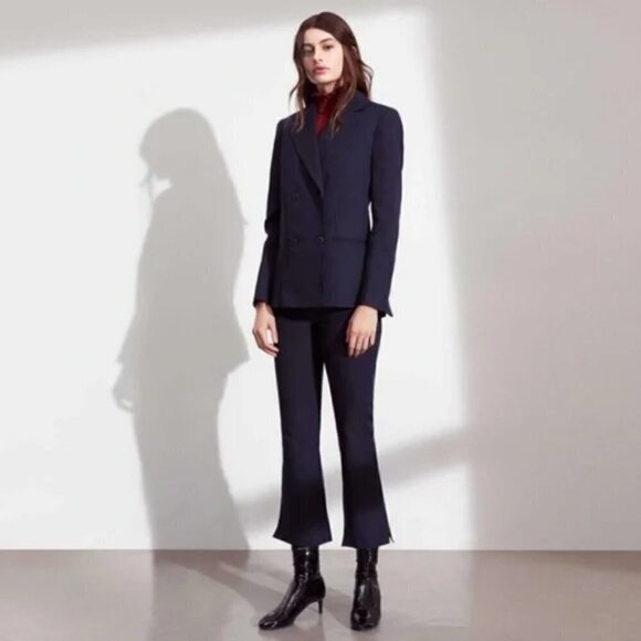 Frame Flared Cropped Side Slit Cotton/Linen Dark Navy Trousers Pants New Size 6 - Picture 5 of 8